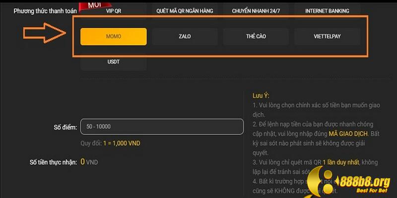 Tân binh cần nhập thông tin chuẩn khi nạp tiền 888B